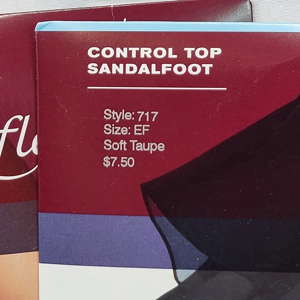 Hanes Silk Reflections Control Top Sandalfoot Pantyhose Style 717 Taupe Size E-F